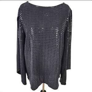 Catherine Malandrino Black Sequin Flowy Split Kimono Sleeve Blouse Size Large